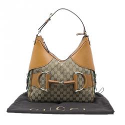 مملوكة مسبقًا Gucci Brown Leather Canvas Medium Web Horsebit Heritage Hobo