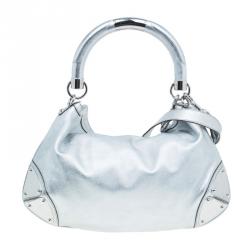 Pre Owned Gucci Silver Leather Indy Top Handle Hobo Bag