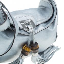 Pre Owned Gucci Silver Leather Indy Top Handle Hobo Bag