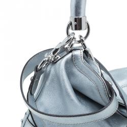 Pre Owned Gucci Silver Leather Indy Top Handle Hobo Bag