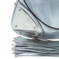 Pre Owned Gucci Silver Leather Indy Top Handle Hobo Bag