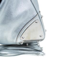 Pre Owned Gucci Silver Leather Indy Top Handle Hobo Bag