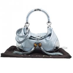 Pre Owned Gucci Silver Leather Indy Top Handle Hobo Bag