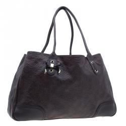 مملوكة مسبقًا حقيبة غوتشي برنسي جلد بني مونوغرامي كبيرة