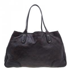 مملوكة مسبقًا حقيبة غوتشي برنسي جلد بني مونوغرامي كبيرة