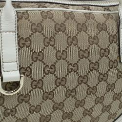 Pre Owned Gucci Beige/White Canvas Signature GG Britt Boston Bag