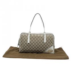 Pre Owned Gucci Beige/White Canvas Signature GG Britt Boston Bag