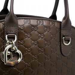 Pre Owned حقيبة غوتشي دوم هارت بت جلد بني ميتاليك غوتشيسيما متوسطة بأيدي علوية