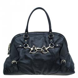 Pre Owned Gucci Black Leather Medium Horsebit Nail Boston Bag