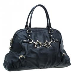 Pre Owned Gucci Black Leather Medium Horsebit Nail Boston Bag