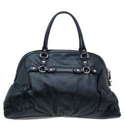 Pre Owned Gucci Black Leather Medium Horsebit Nail Boston Bag