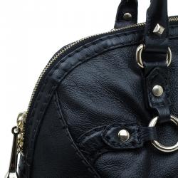 Pre Owned Gucci Black Leather Medium Horsebit Nail Boston Bag