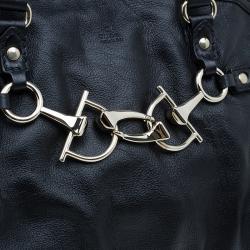 Pre Owned Gucci Black Leather Medium Horsebit Nail Boston Bag