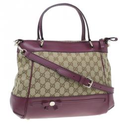 Pre Owned Gucci Purple Monogram Leather/Canvas Medium Mayfair Bow Top Handle Bag