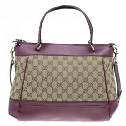 Pre Owned Gucci Purple Monogram Leather/Canvas Medium Mayfair Bow Top Handle Bag
