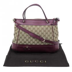 Pre Owned Gucci Purple Monogram Leather/Canvas Medium Mayfair Bow Top Handle Bag