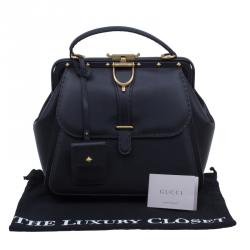 مملوكة مسبقًا Gucci Black Leather Large Limited Edition Lady Stirrup Top Handle Tote Bag