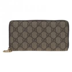 Pre Owned Gucci Beige Guccissima Supreme Canvas Zip Around Wallet