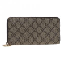 Pre Owned Gucci Beige Guccissima Supreme Canvas Zip Around Wallet