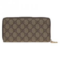 Pre Owned Gucci Beige Guccissima Supreme Canvas Zip Around Wallet