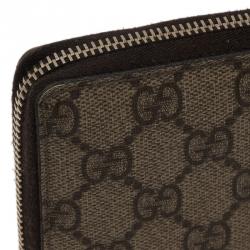 Pre Owned Gucci Beige Guccissima Supreme Canvas Zip Around Wallet