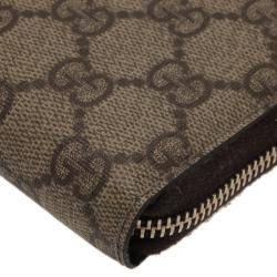 Pre Owned Gucci Beige Guccissima Supreme Canvas Zip Around Wallet