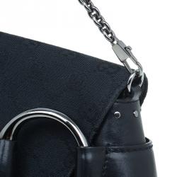 Pre Owned Gucci Black Canvas Studded Horsebit Chain Clutch