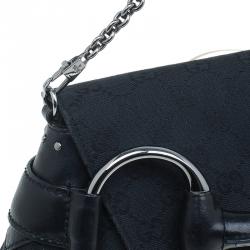 Pre Owned Gucci Black Canvas Studded Horsebit Chain Clutch