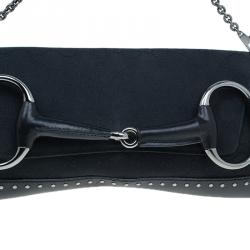 Pre Owned Gucci Black Canvas Studded Horsebit Chain Clutch