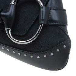 Pre Owned Gucci Black Canvas Studded Horsebit Chain Clutch