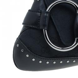 Pre Owned Gucci Black Canvas Studded Horsebit Chain Clutch