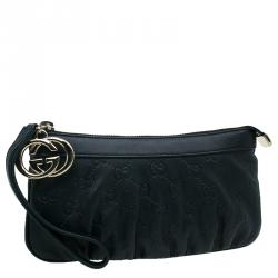 Pre Owned Gucci Black Guccissima Leather Wristlet Pochette