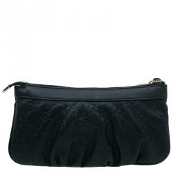 Pre Owned Gucci Black Guccissima Leather Wristlet Pochette