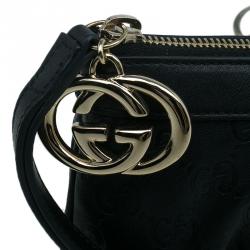 Pre Owned Gucci Black Guccissima Leather Wristlet Pochette