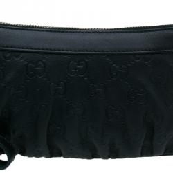 Pre Owned Gucci Black Guccissima Leather Wristlet Pochette