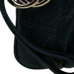 Pre Owned Gucci Black Guccissima Leather Wristlet Pochette