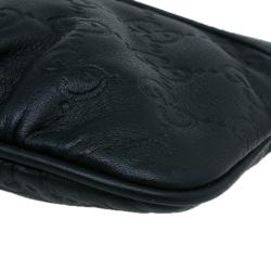 Pre Owned Gucci Black Guccissima Leather Wristlet Pochette