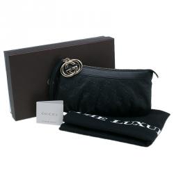 Pre Owned Gucci Black Guccissima Leather Wristlet Pochette