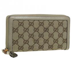 Pre Owned محفظة غوتشي كونتينيتال كانفاس GG بيج وجلد بشراشيب بسحاب محيط 