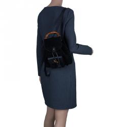 Pre Owned Gucci Black Suede/Leather Mini Bamboo Handle Backpack Bag