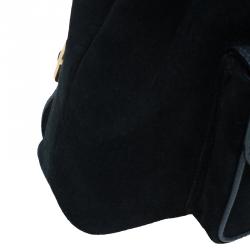 Pre Owned Gucci Black Suede/Leather Mini Bamboo Handle Backpack Bag