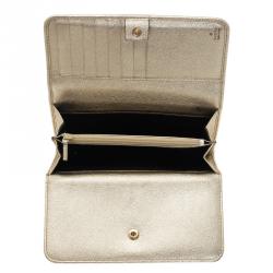 Pre Owned محفظة غوتشي كونتيننتال طية إغلاق شعار GG جلد ذهبي ميتاليك