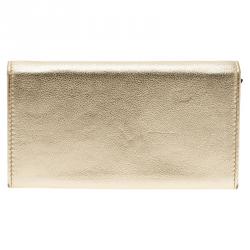 Pre Owned محفظة غوتشي كونتيننتال طية إغلاق شعار GG جلد ذهبي ميتاليك