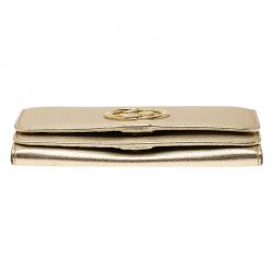 Pre Owned محفظة غوتشي كونتيننتال طية إغلاق شعار GG جلد ذهبي ميتاليك