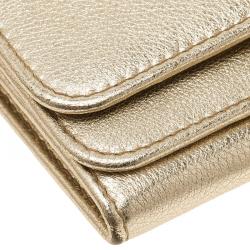 Pre Owned محفظة غوتشي كونتيننتال طية إغلاق شعار GG جلد ذهبي ميتاليك