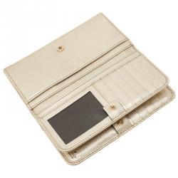 Pre Owned محفظة غوتشي كونتيننتال طية إغلاق شعار GG جلد ذهبي ميتاليك