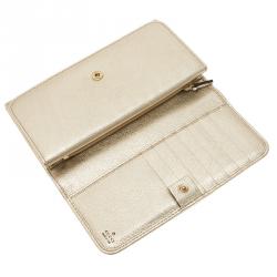 Pre Owned محفظة غوتشي كونتيننتال طية إغلاق شعار GG جلد ذهبي ميتاليك