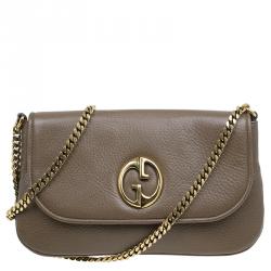 Pre Owned Gucci Brown Pebbled Leather Medium 1973 Bucharest Chain Shoulder Bag