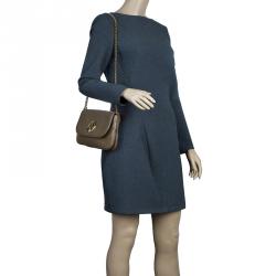 Pre Owned Gucci Brown Pebbled Leather Medium 1973 Bucharest Chain Shoulder Bag