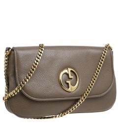 Pre Owned Gucci Brown Pebbled Leather Medium 1973 Bucharest Chain Shoulder Bag